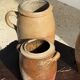 Large matte stoneware oval pot with beige handle H21 D12
