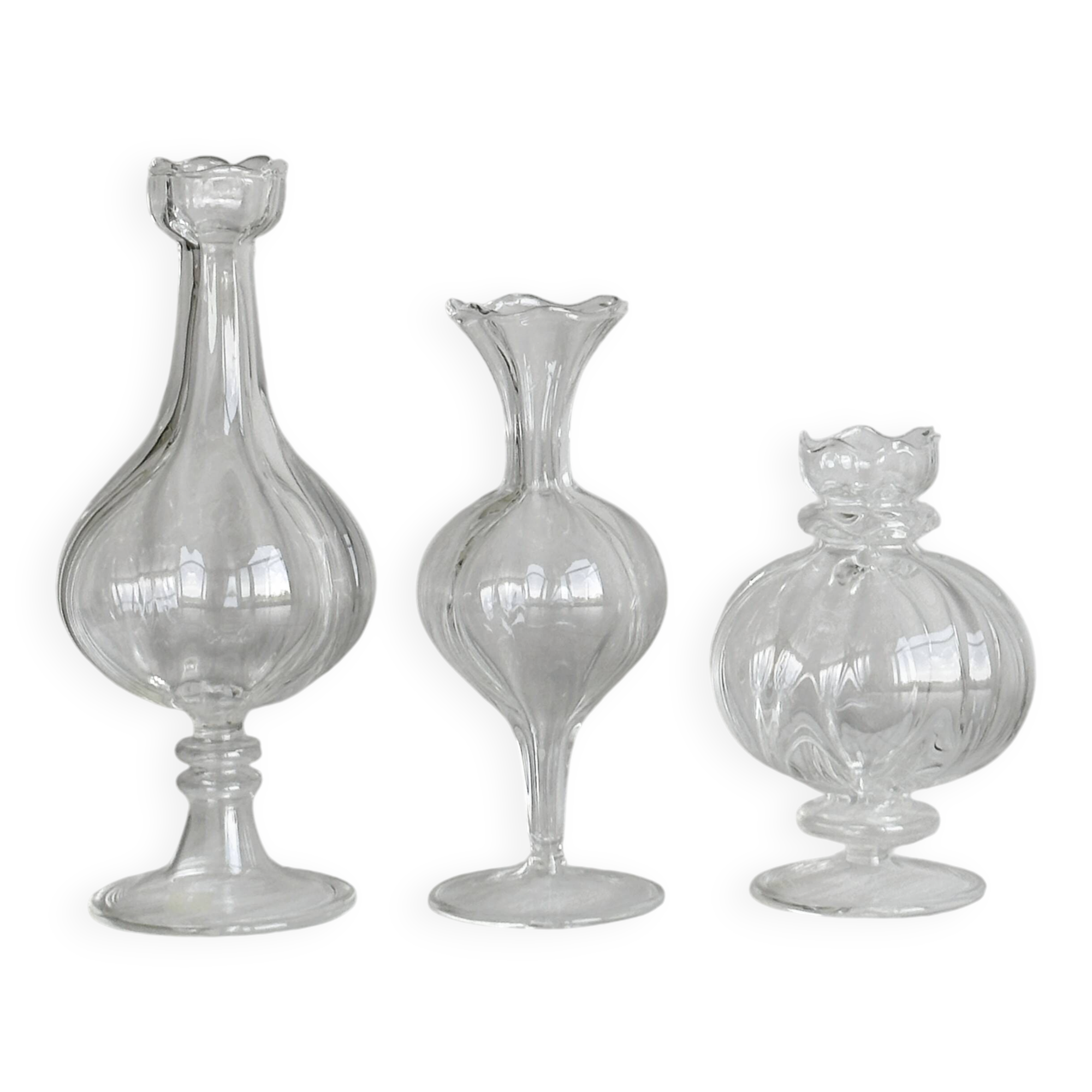 3 vases en verre épais et transparent