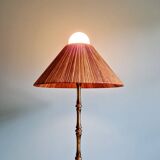 Brass floor lamp with rattan shade, 1950s-60s.