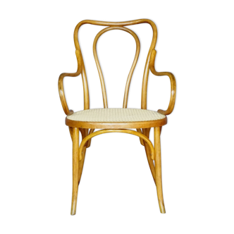 Fauteuil bistrot Bois-courbé par Fischel 1910 -cannage neuf écru manuel