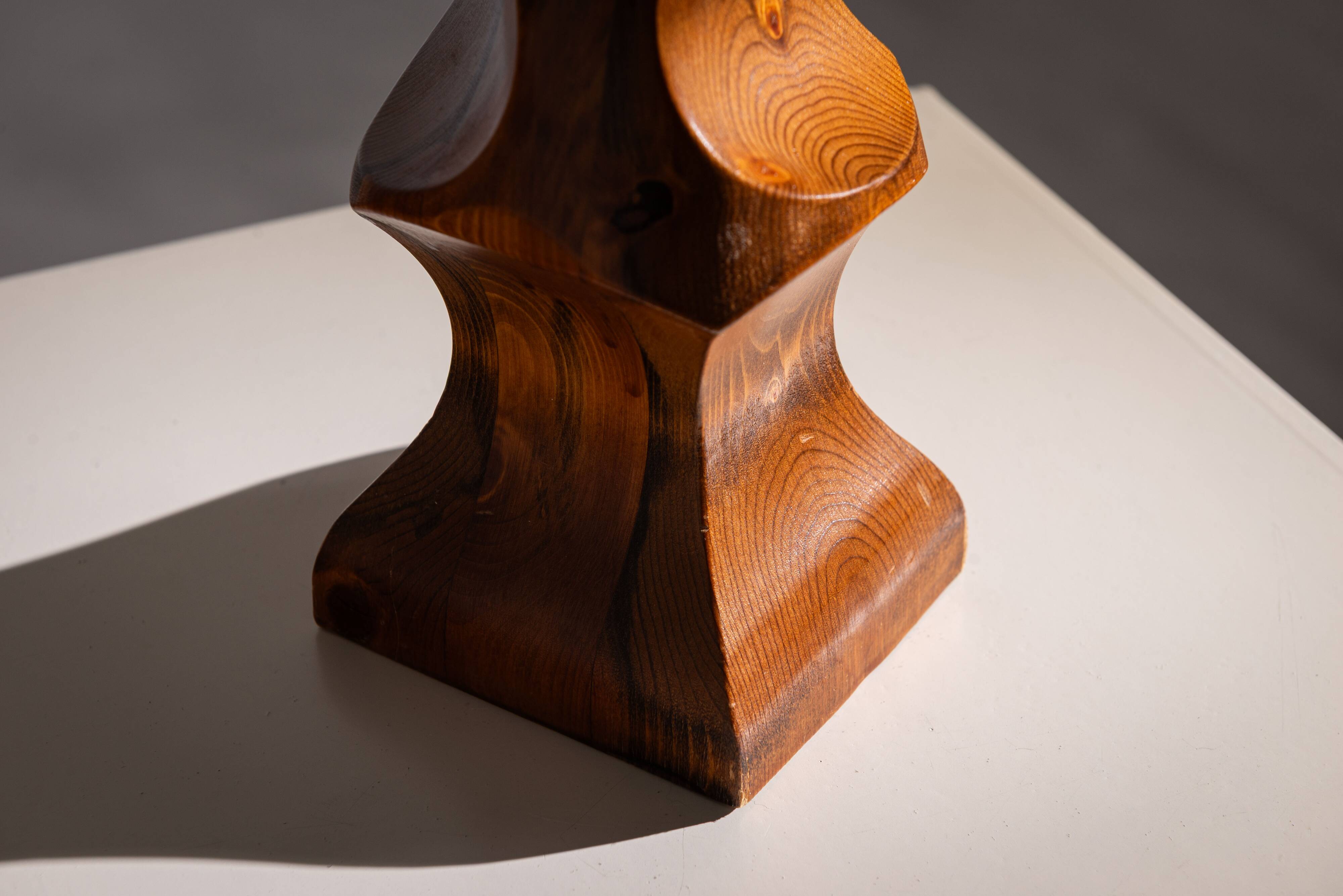 Minimalist abstract handcarved wooden sculpture