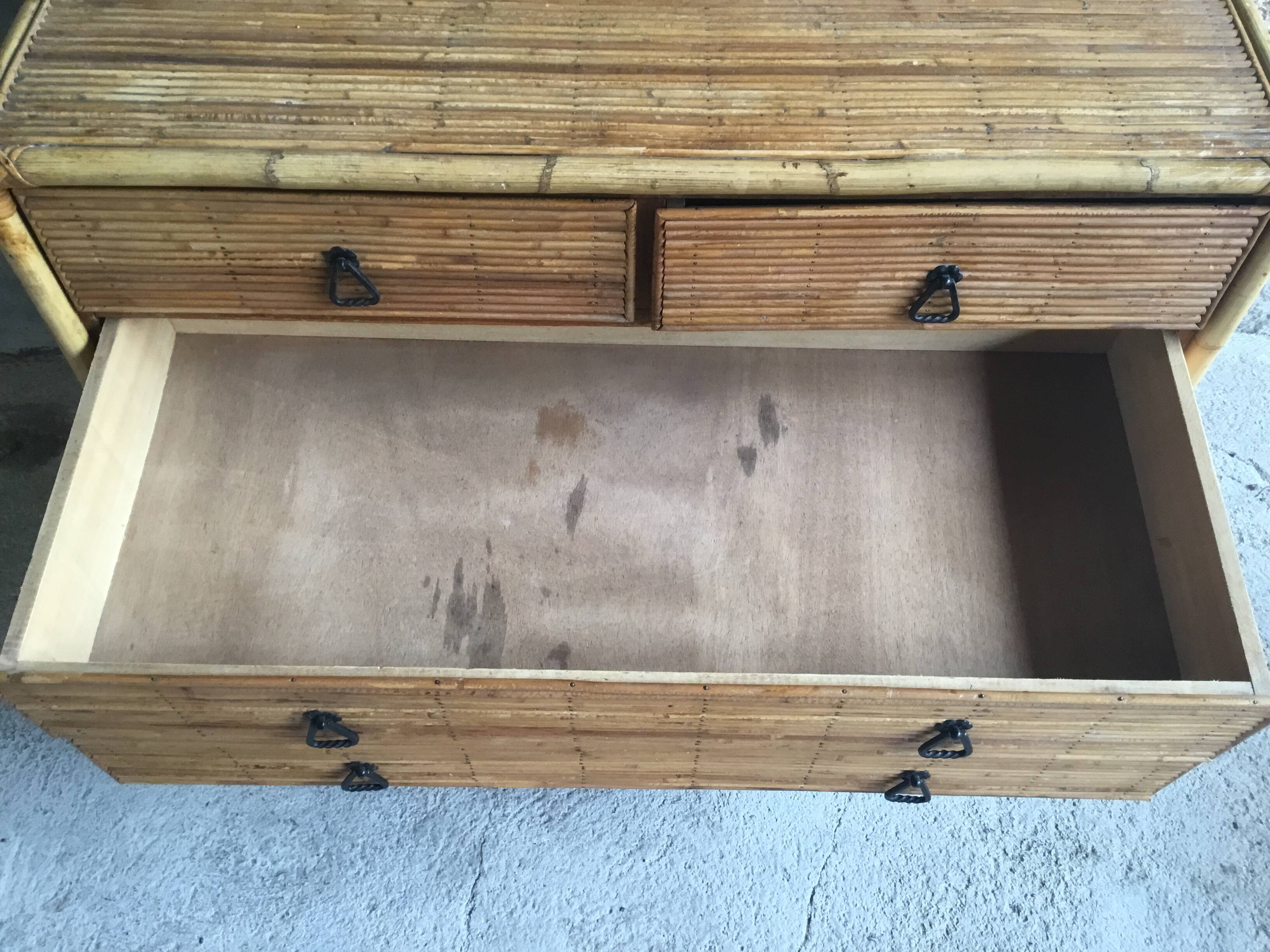 Bamboo and rattan chest of drawers - vintage 1960s