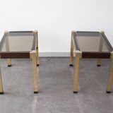 Paire de tables d'appoint, style Hollywood Regency, en laiton, 70's.