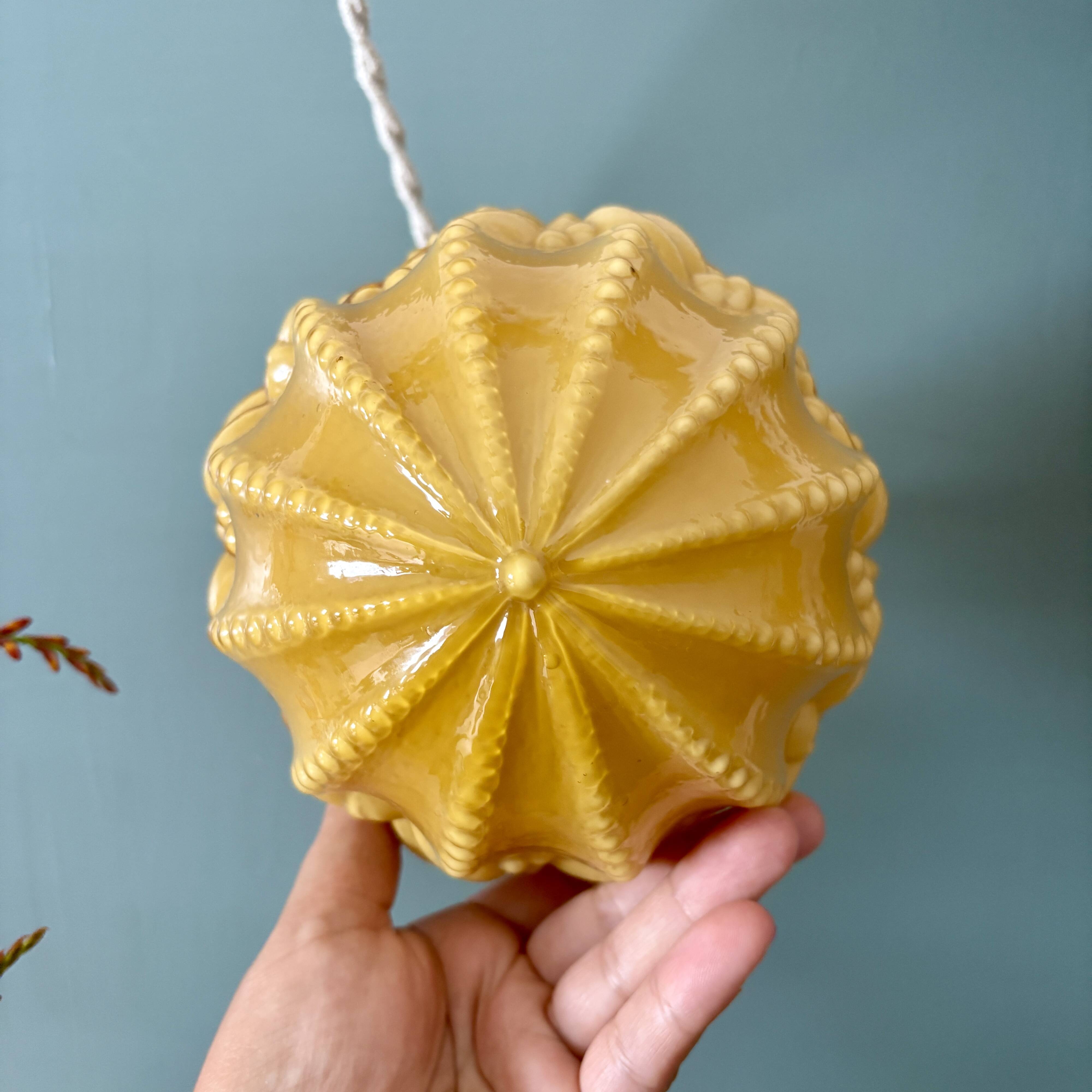 Vintage art deco globe pendant light in ochre opaline
