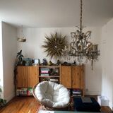 Old chandelier, pendant light, Marie Thérèse light with 9 lights and glass pendants. 1980s