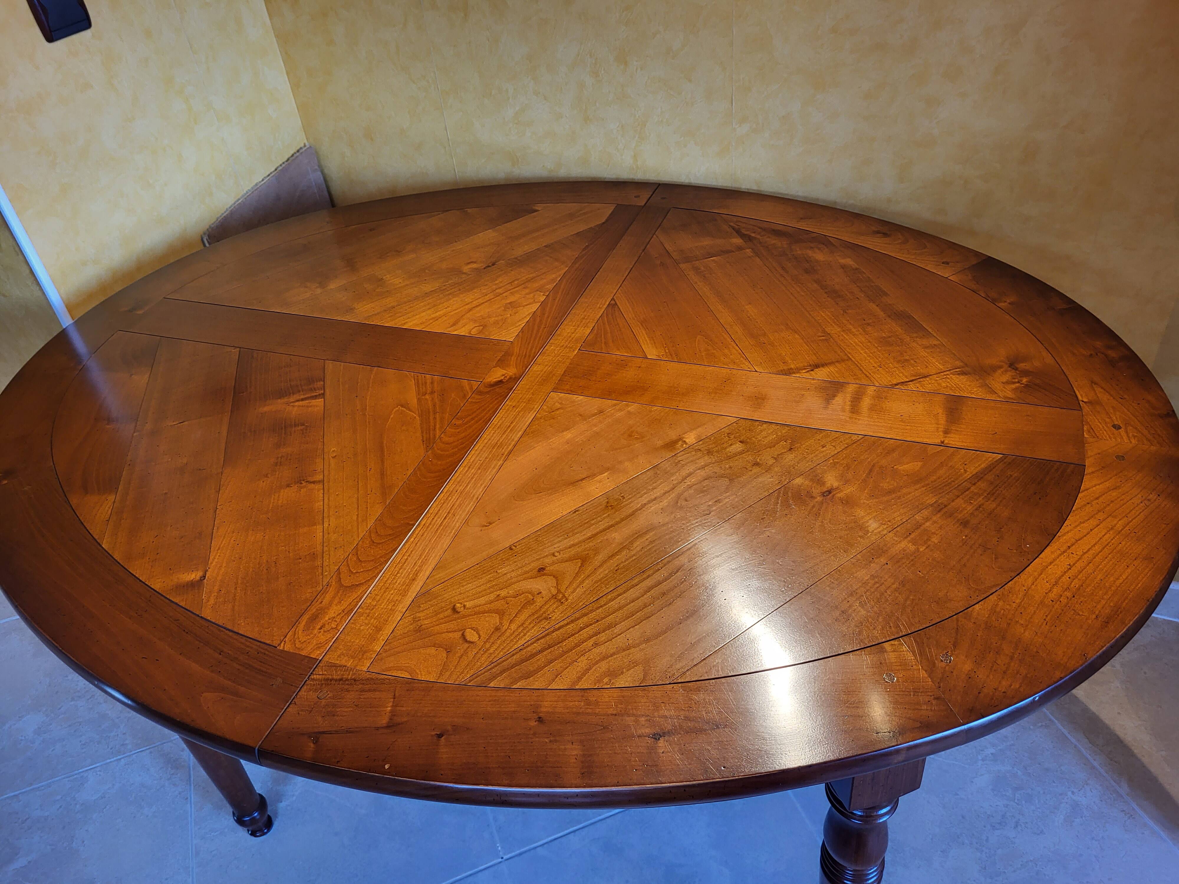 Solid cherry table with marquetry