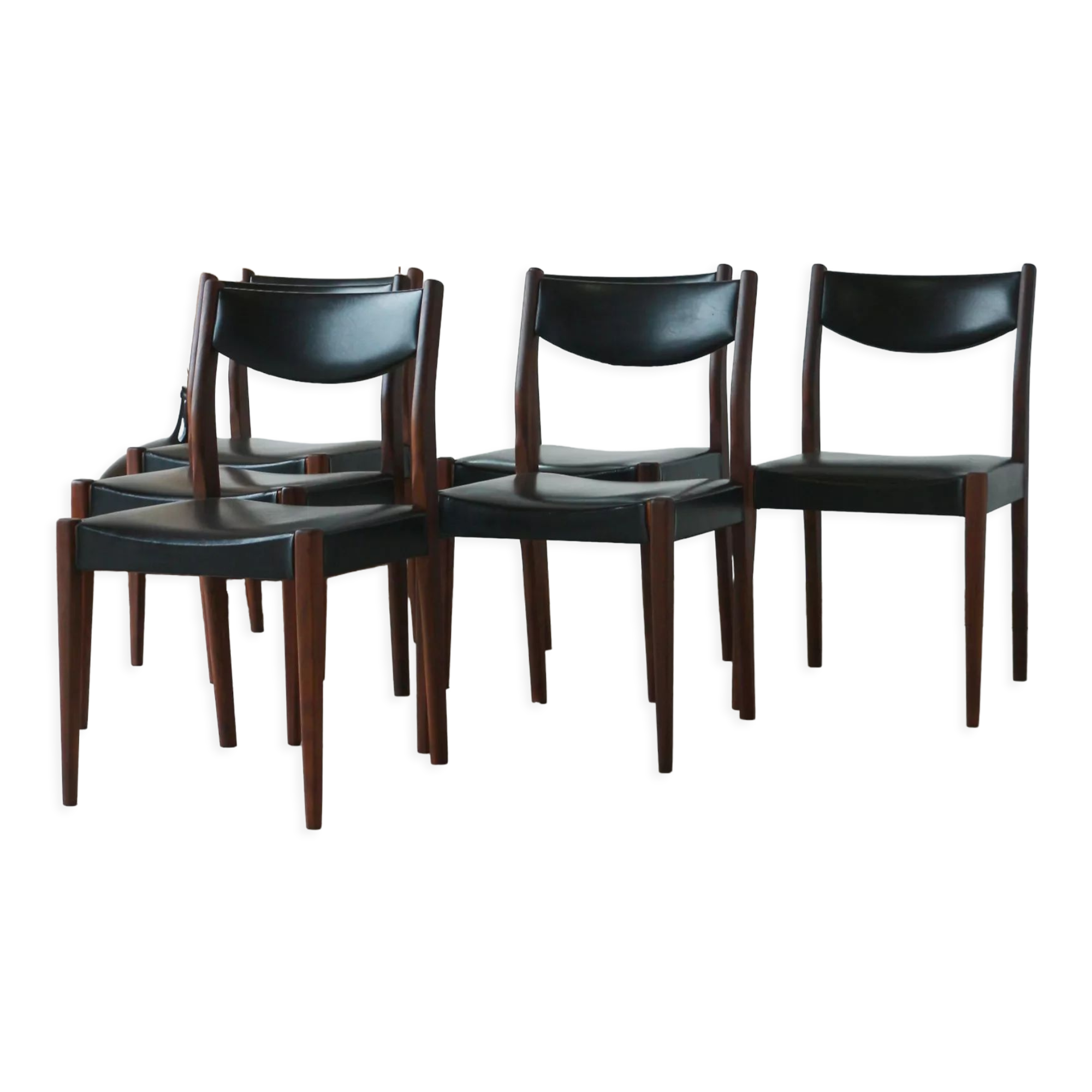 Series of 6 chairs in skai and teak