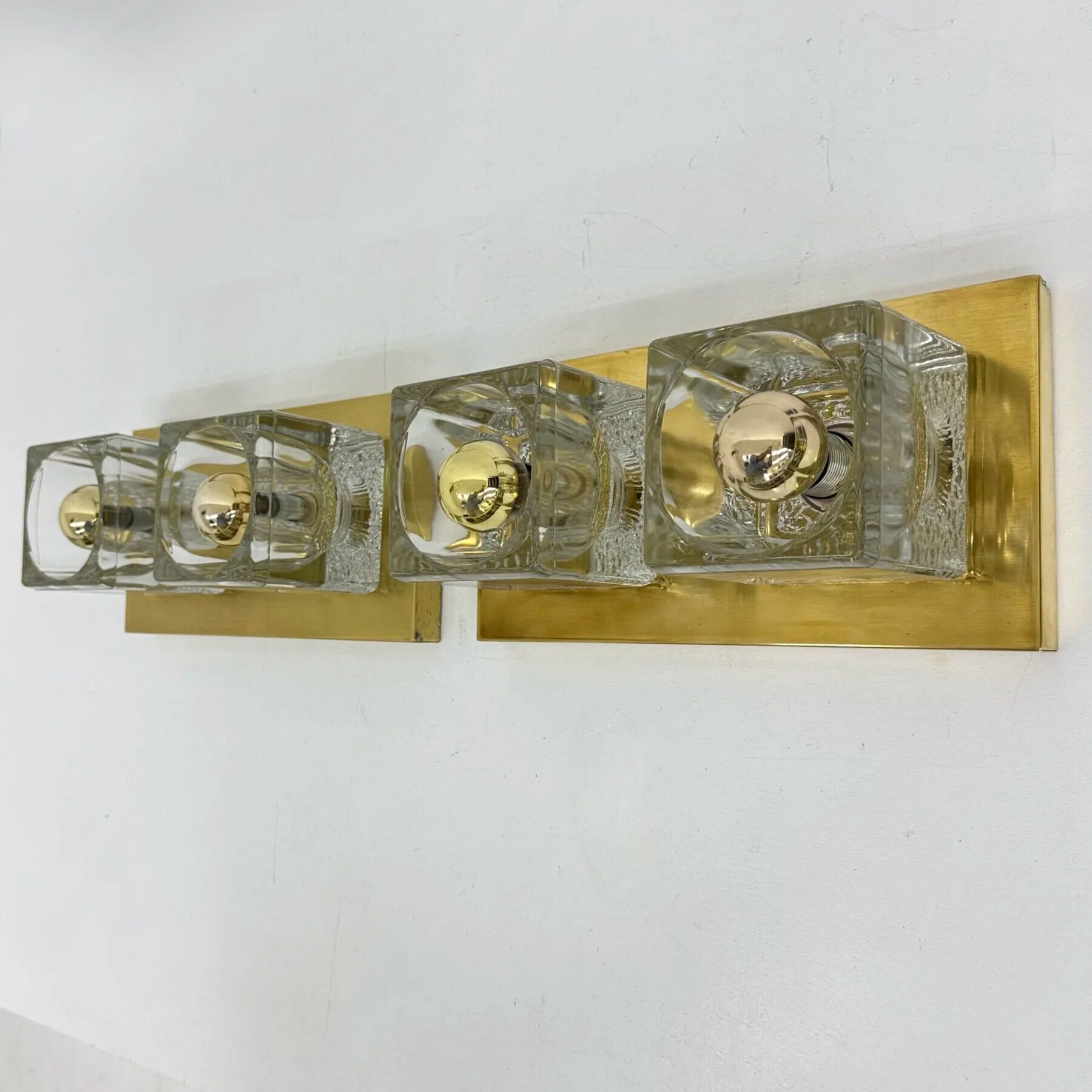 Pair of Peil & Putzler ice cube glass wall lamps, 1970s