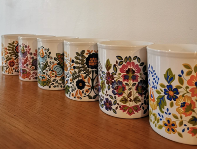 6 cups service, vintage mugs from the 70s, Staffordshire Kiln Craft