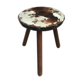 Tabouret tripode avec assise en peau vintage