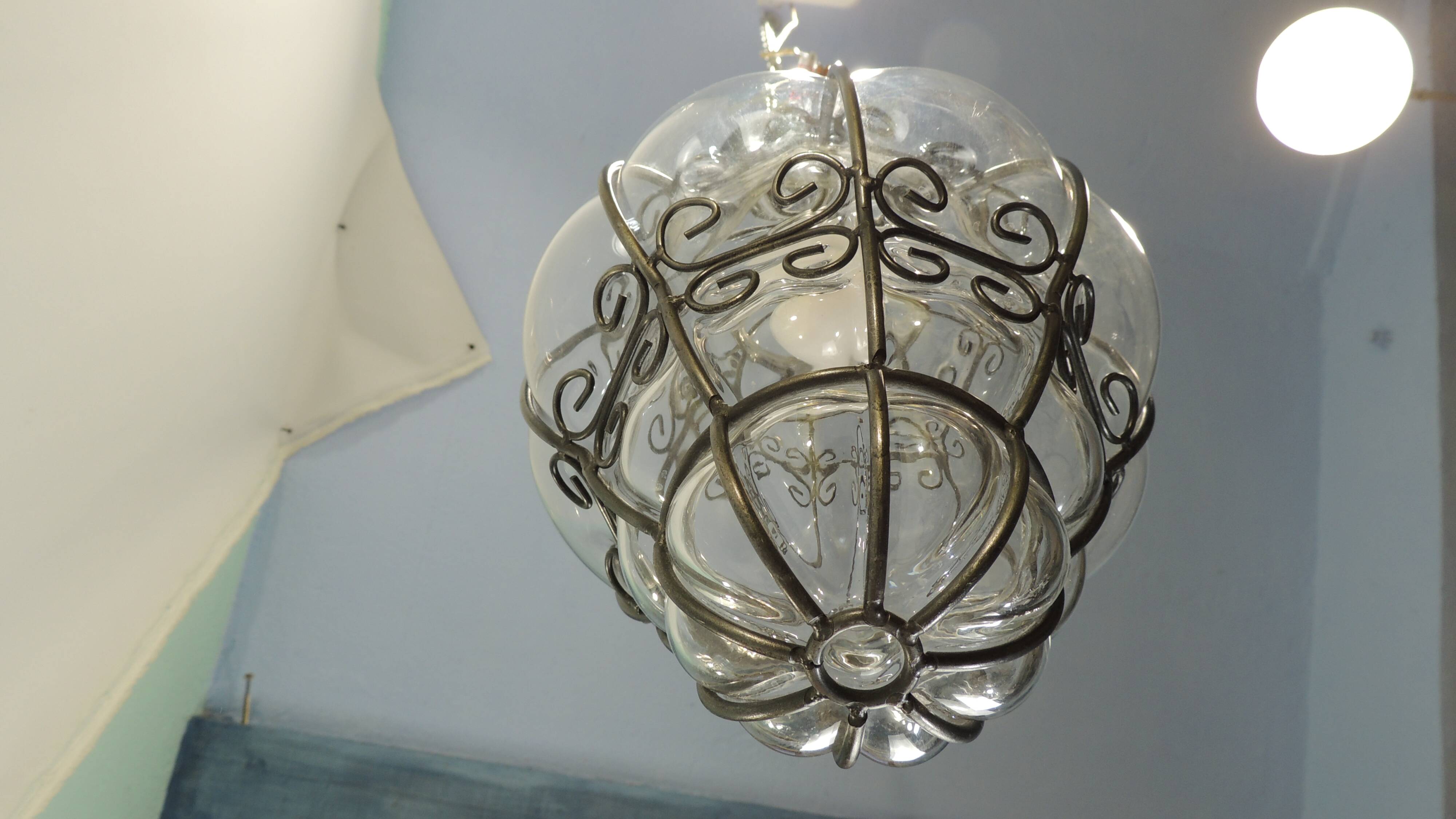 Vintage blown glass lantern suspension in Venetian style, evoking the