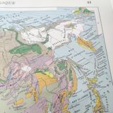 Carte vintage Asie Chine Urss Inde Japon 43x43cm de 1950