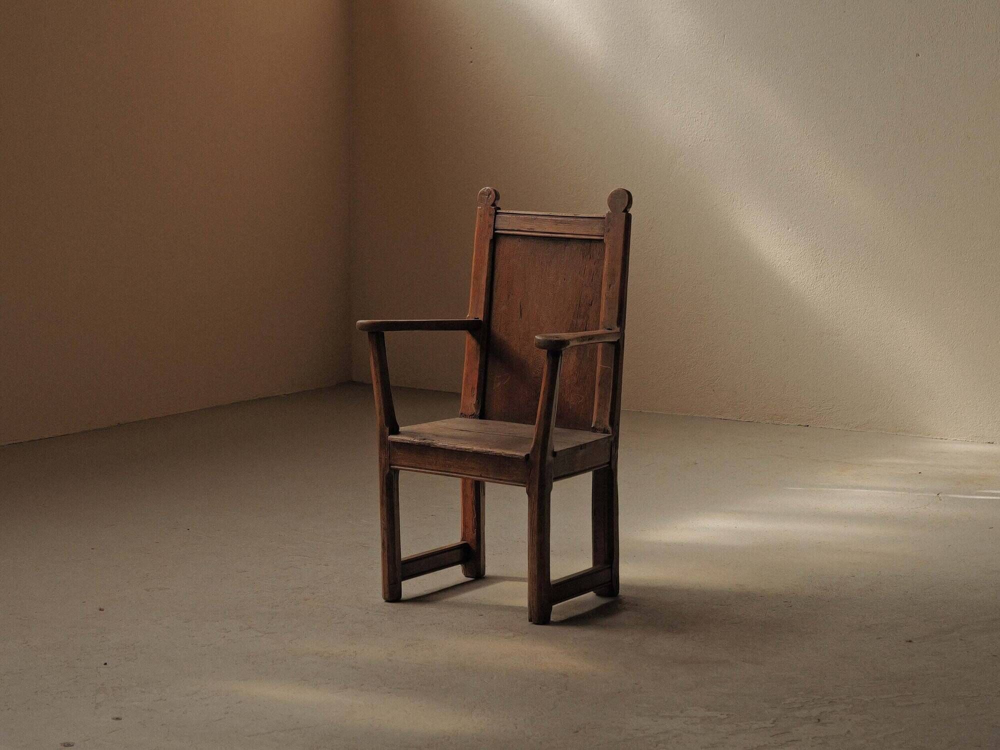 Peasant armchair in solid oak, France, 19th century