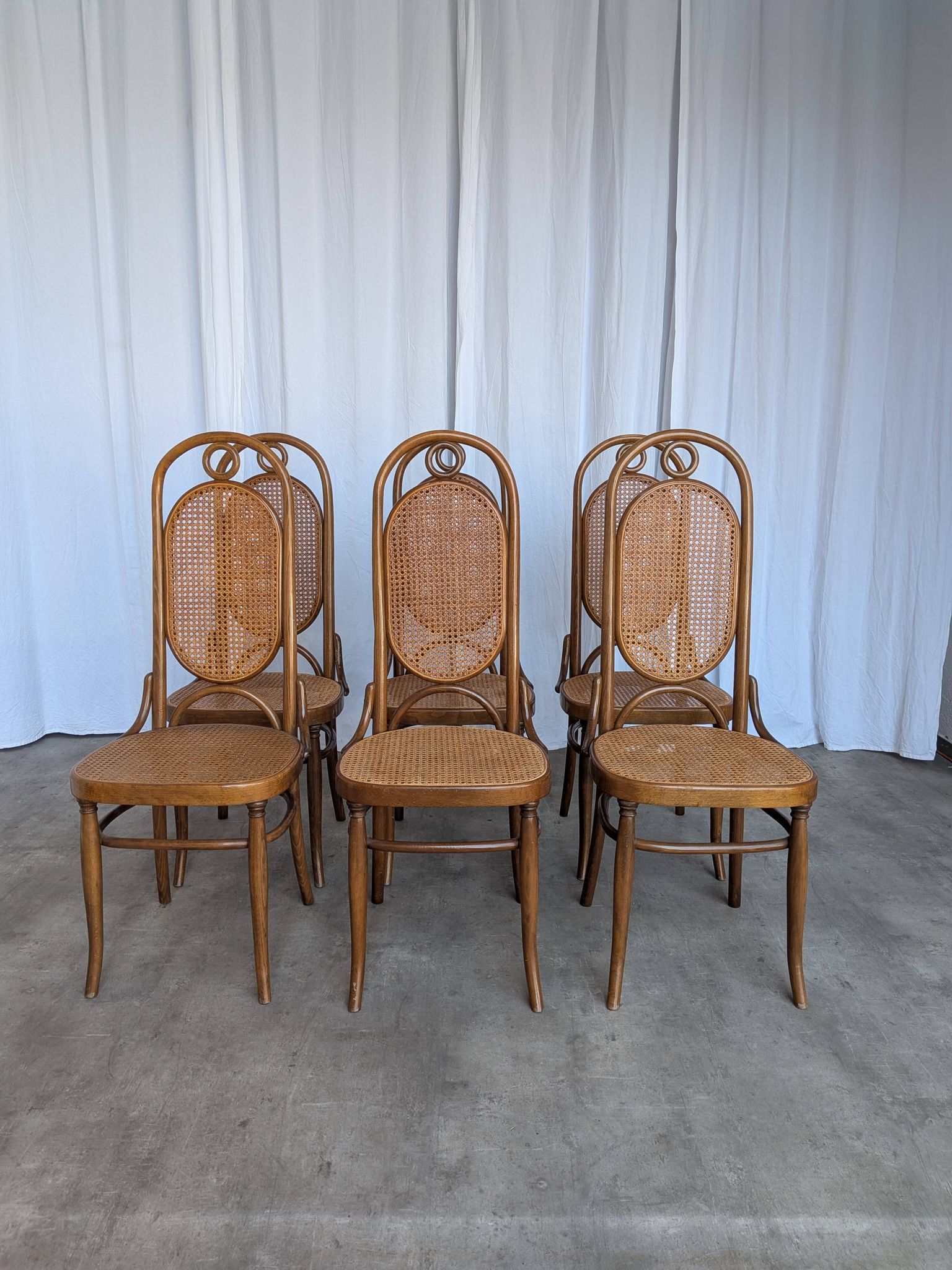 Set of 6 Mid-century Bentwood Cane Dining Chair, Thonet Style, 1970s Yugosl