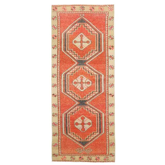 Vintage Turkish Hand-Knotted Wool Cotton Red Runner Rug 100x268