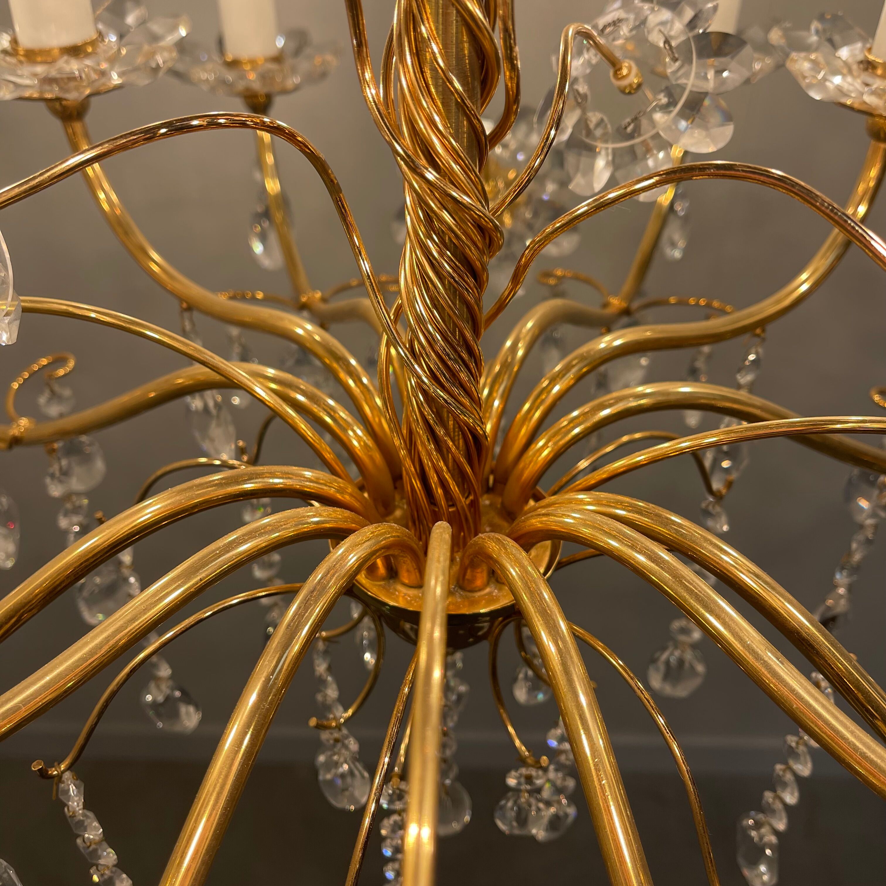 Vintage crystal brass chandelier by Palme & Walter, 1970s