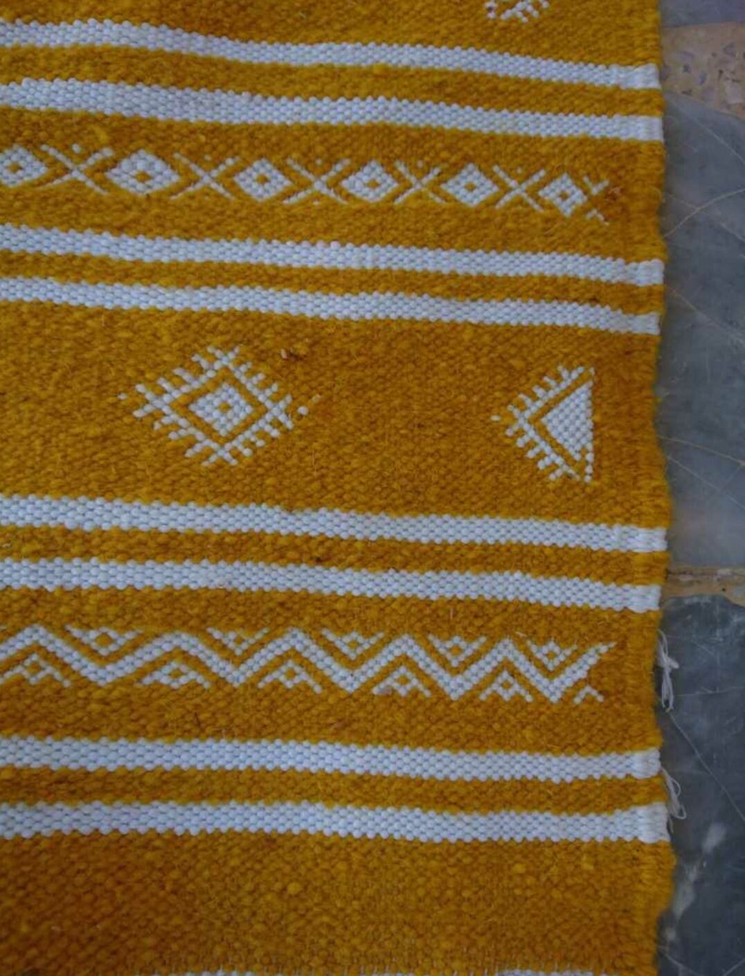 Kilim yellow and white handmade carpet , 60x105cm