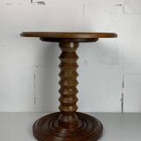French Brutalist Wood Turned Wine Press Side Table in the style of Charles Dudouyt, France, 1940s