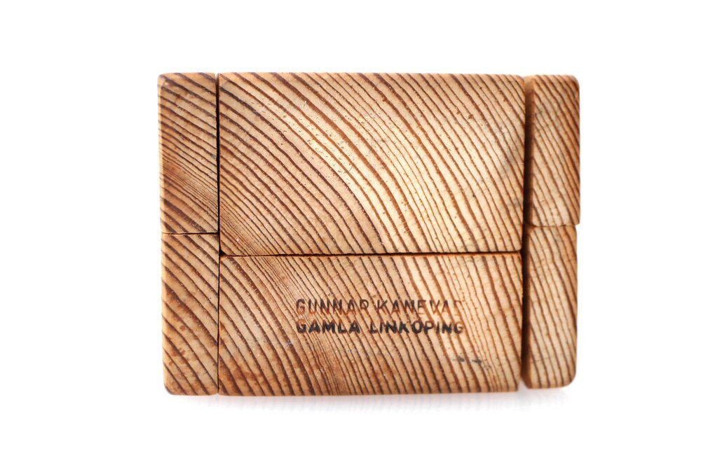 Puzzle in wood sculpture by Gunnar Kanevad for Gamla Linköping, Sweden, 1962.