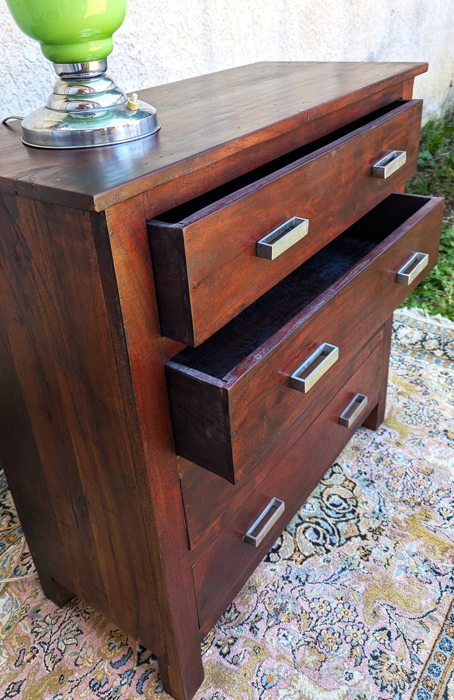 Commode Art Deco 4 Tiroirs Bois massif Rouge