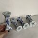 Set of 4 ceramic candle holders in white blue floral pattern