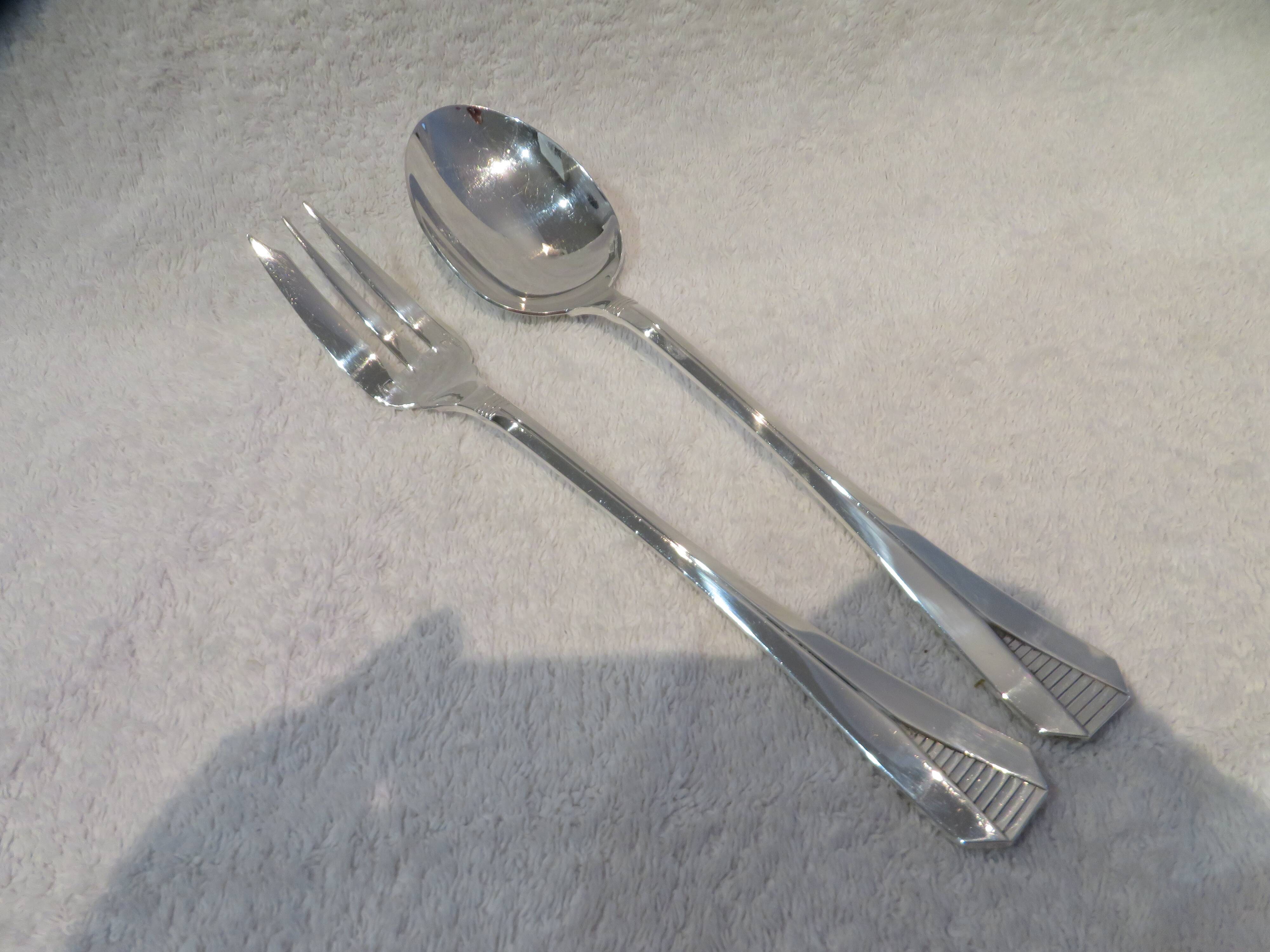silver plated stew spoon and fork, Christofle Atlantide