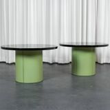 Matcha table, set of 2 leather and plexiglass coffee tables