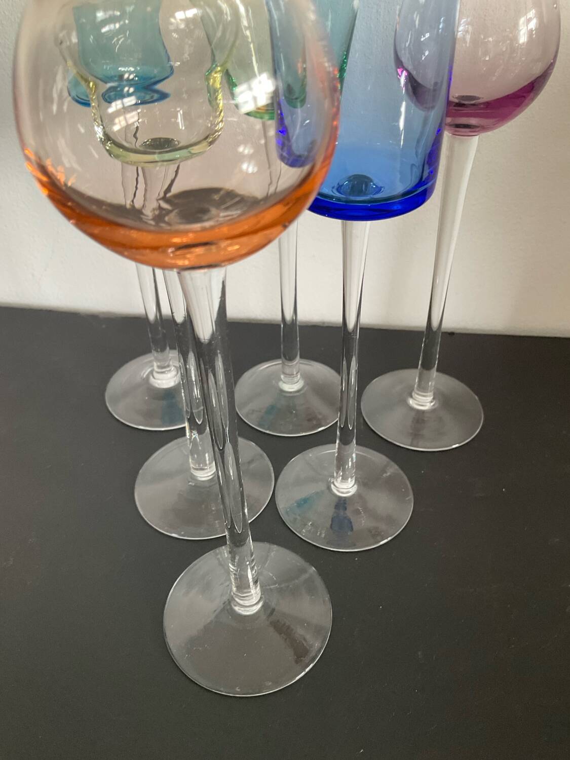 Série 6 verres à pied vintage soufflés à la bouche