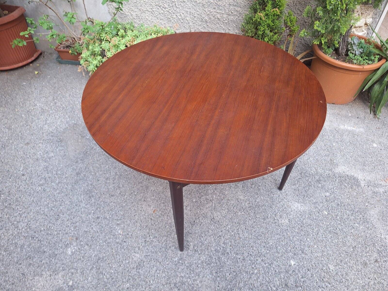 Wooden Dining Table with Round Top, 1950s