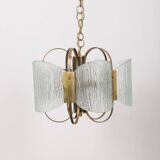 Vintage 60's chandelier in brass and worked glass italian design