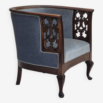 Années 1950, chaise longue danoise, état d'origine, meuble en laine bleu clair.