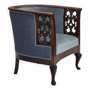 Années 1950, chaise longue danoise, état d'origine, meuble en laine bleu clair.