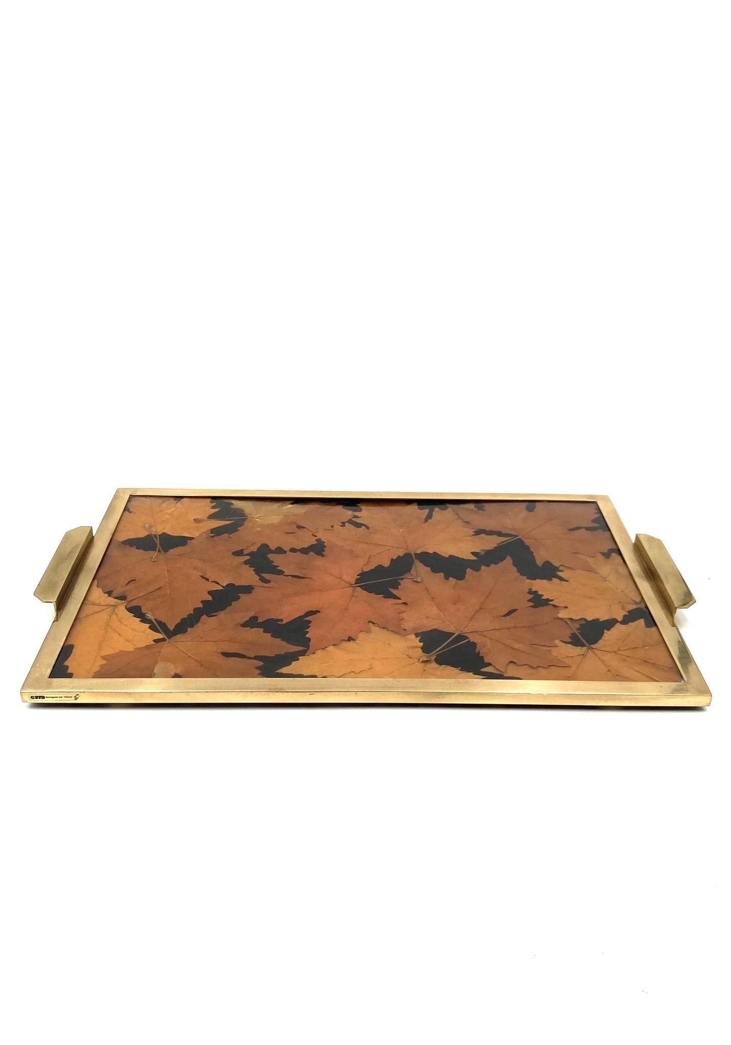 Hollywood regency brass and leaves resin tray, Montagnani Firenze Italy 1970s