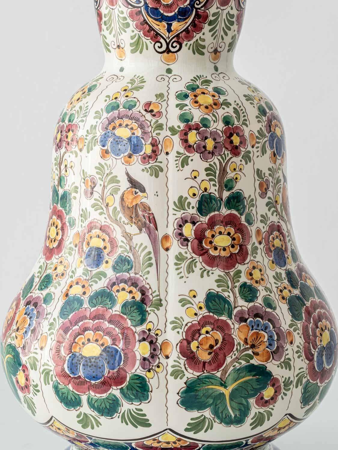 Vase hollandais Delft double gourde, monumental polychrome peint à la main, années 1950