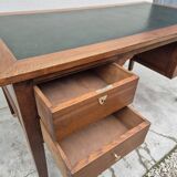 Louis XVI style minister's desk in solid walnut, 4 drawers, old manufacture