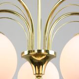 Vintage Golden & Opaline Glass 5-Arm Chandelier, 70s