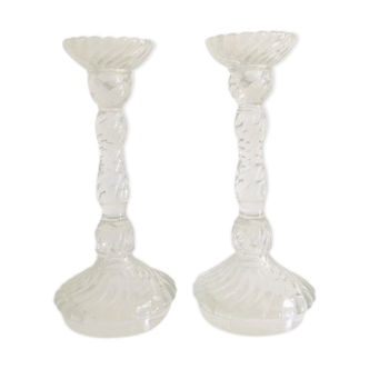 Pair of glass candlesticks