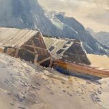 Aquarelle ancienne paysage suisse signée Fürst 1915