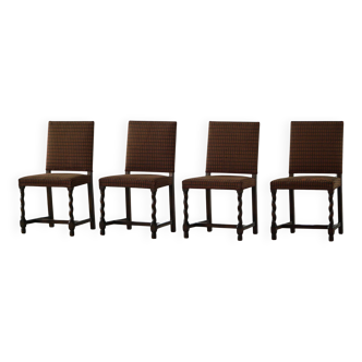 Set of 4 "Gillberga" dining chairs in oak, Nordiska Kompaniet, modern Swedish style, 1923.