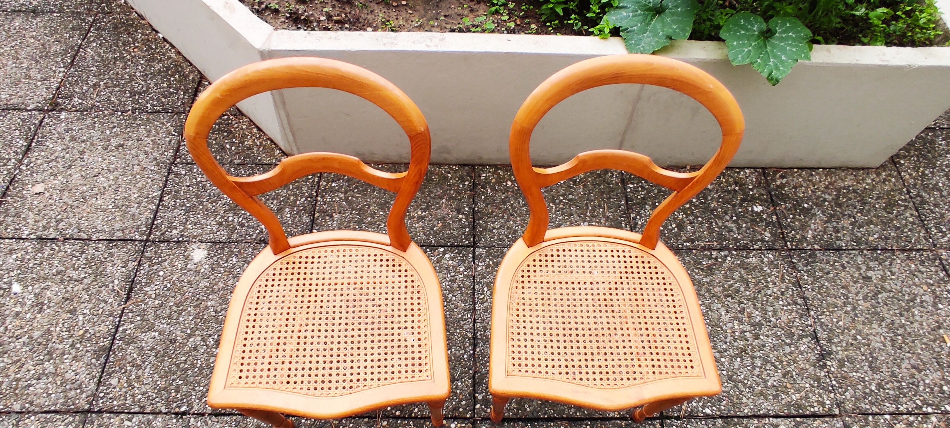Set of 4 dining room chairs in solid birch wood and cannage; louis philippe style, very b