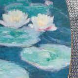 Square bowl in Lunéville Saint Clément earthenware, Monet's Water Lilies decoration.