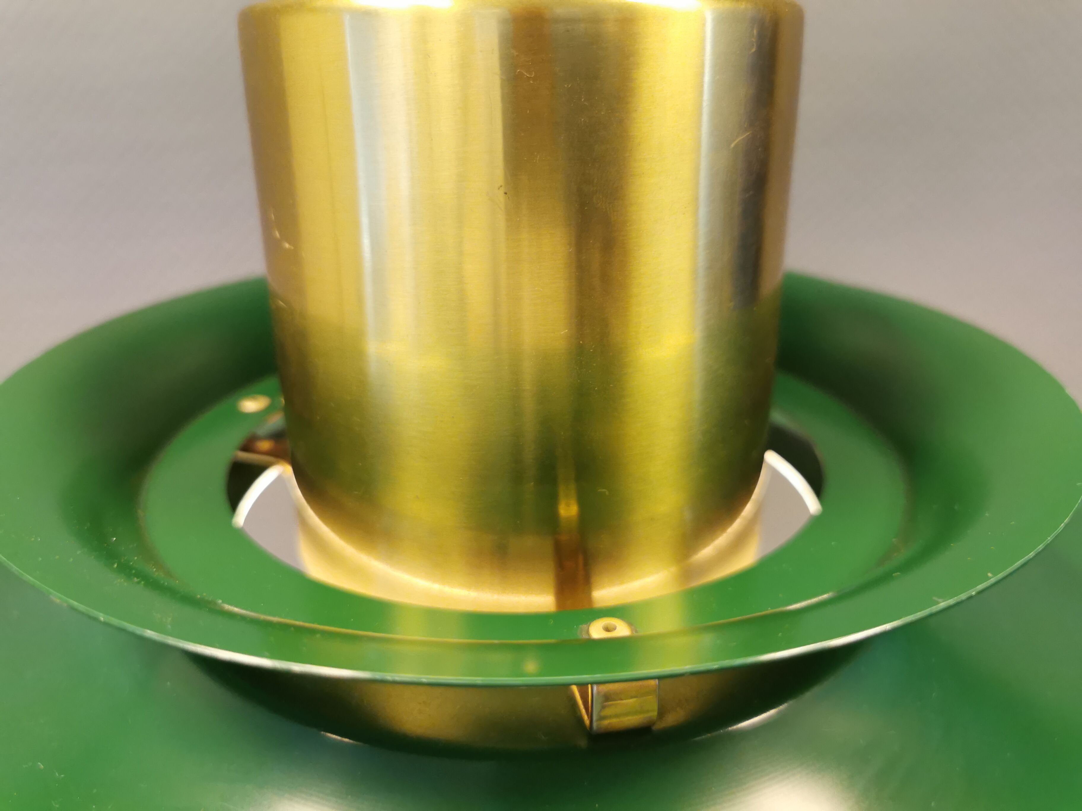 Hanging lamp from the 1970s-1980s, made of metal and brass.