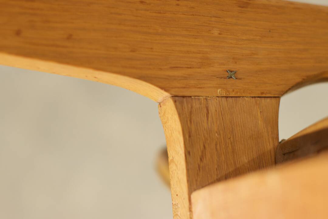 Trio of vintage 6157 chairs by Roger Landault leather and wood 1950