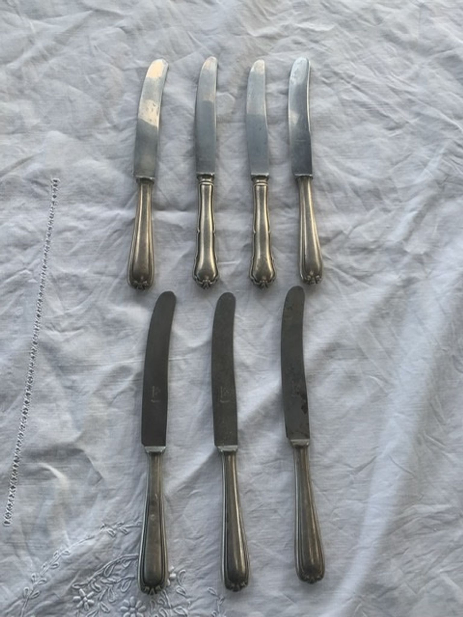7 silver metal knives vdw Schwerte including an antique RJ monogram