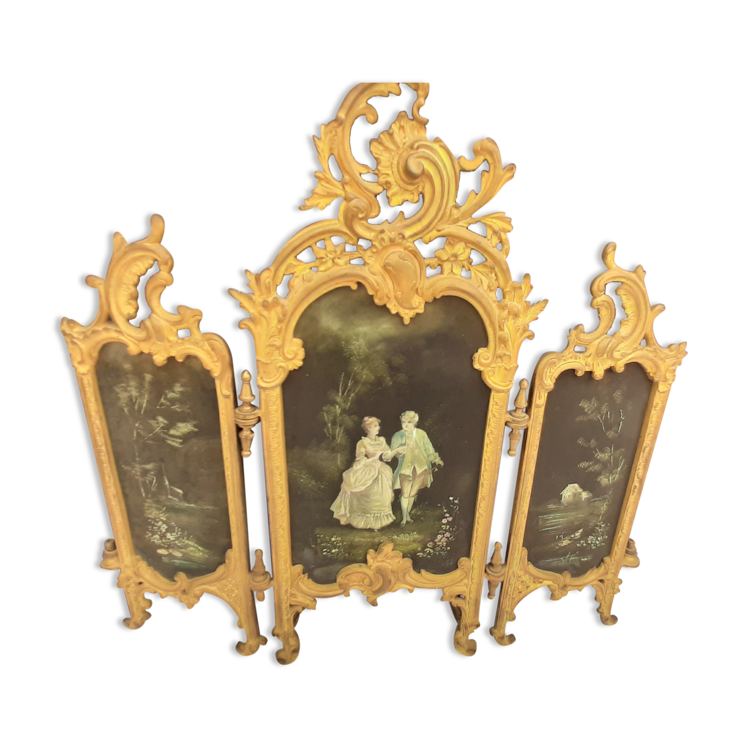 Ancient tryptic in gilded bronze, candlestick