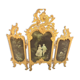 Ancient tryptic in gilded bronze, candlestick