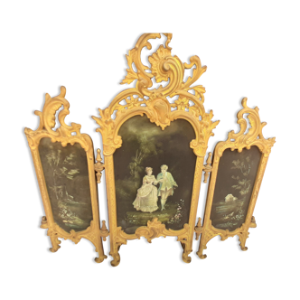 Ancient tryptic in gilded bronze, candlestick