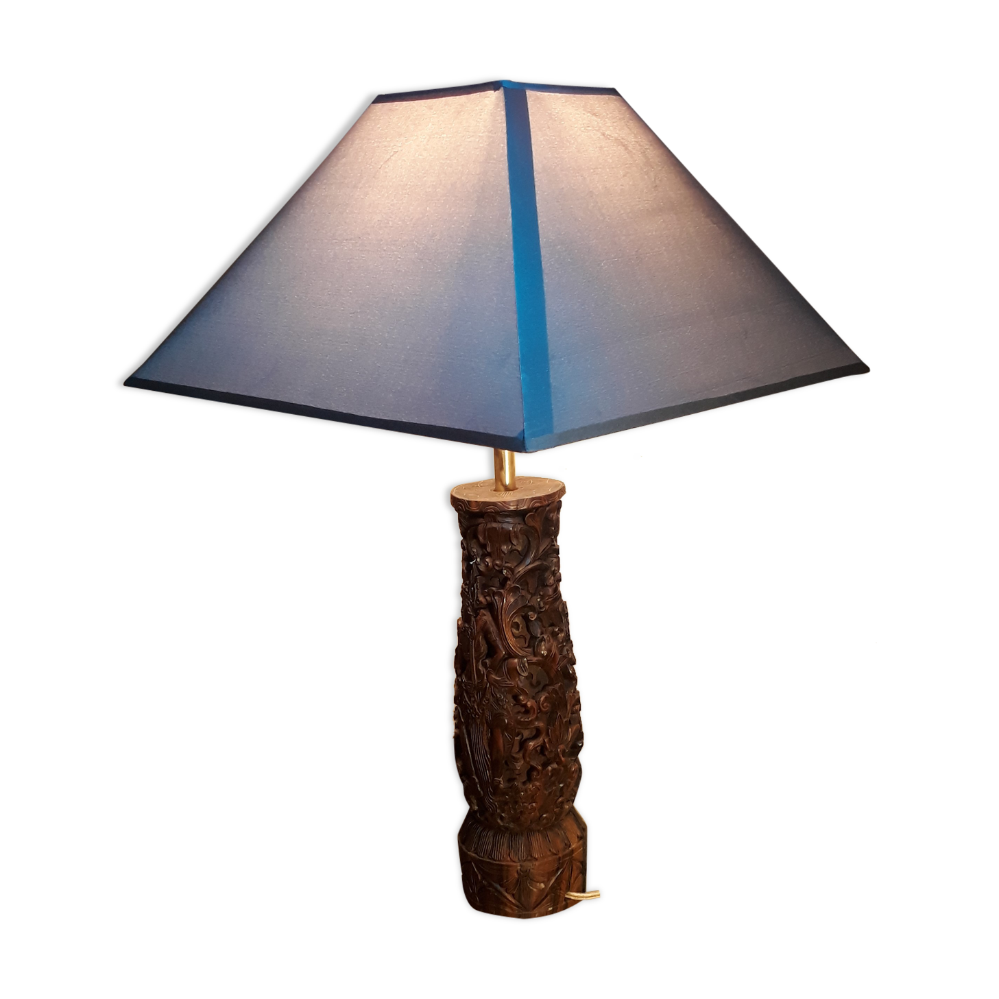 Large exotic wooden lamp finely carved Thai dancer