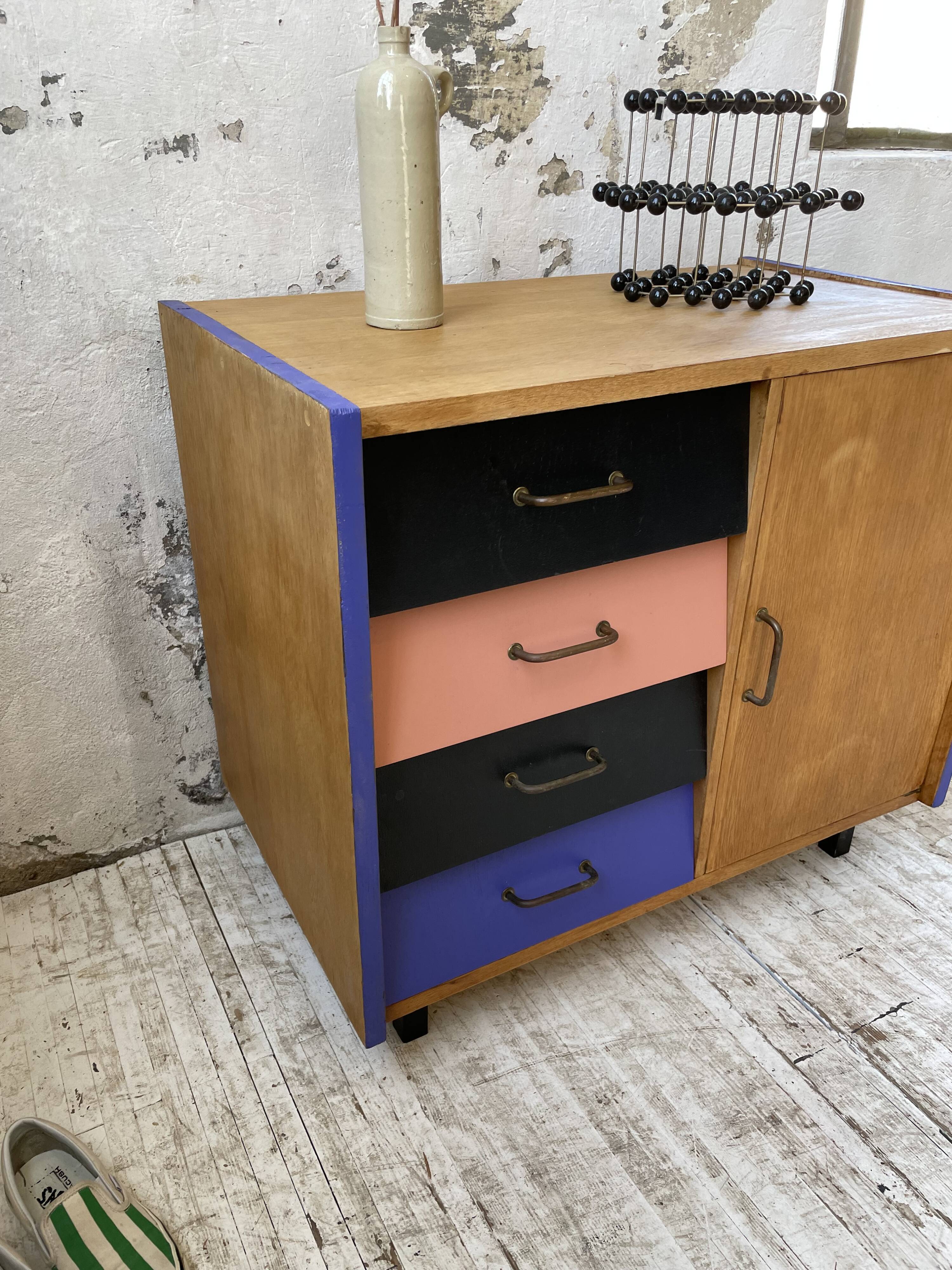 Meuble commode colorée années 60