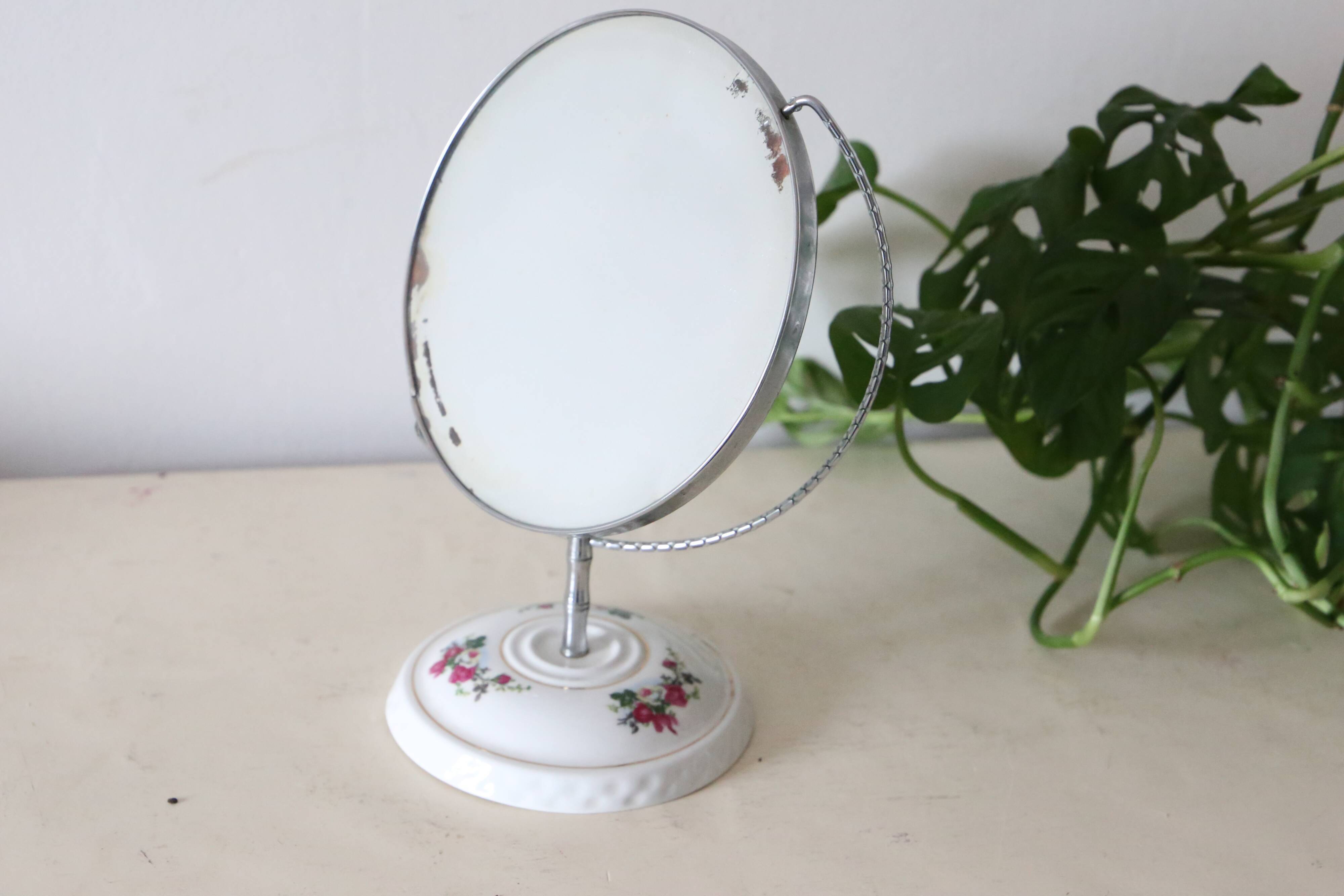 Standing mirror, porcelain base, vintage